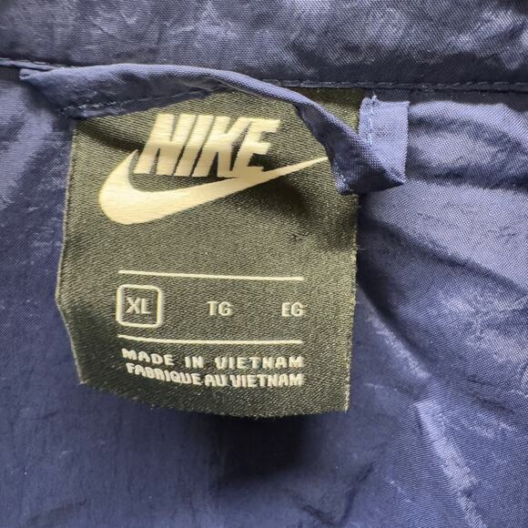 Nike Track Jacket Mens XL Blue Full Zip Windbreaker Nylon Hidden Hood + Pockets - Picture 2 of 10